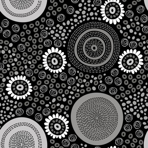 Oval. Vector abstract flowers in doodle style and decorative circles on black