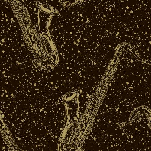 Blot. Vector saxophones decorative spots on dark brown