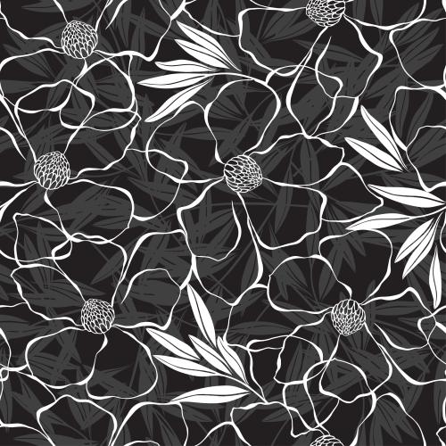 Magnolia. Vector magnolia, flowers and leaves on black