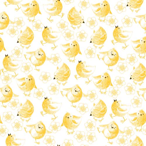 Floral. Vector cute chicks and flowers on white