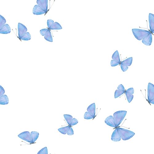Raster image watercolor blue butterflies on white