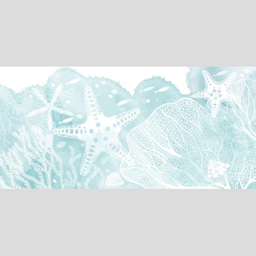 Illustration sea stars corals algae shells on blue watercolor