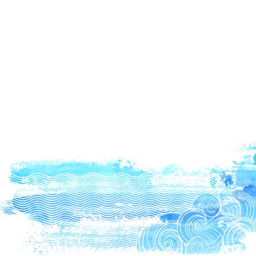Illustration waves on watercolor blue-green, space for text on white