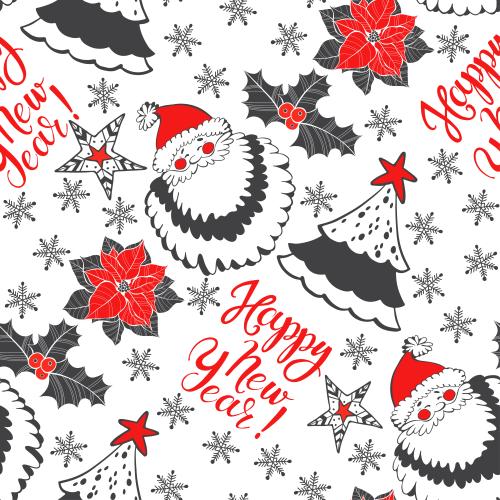 Poinsettia. Vector father frost fir trees poinsettia christmas star snowflakes stars text happy new year on white