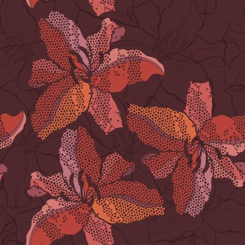 Lily. Vector mosaic decorative lilies flower contours on burgundy