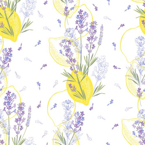 Lemon. Vector lavender and lemons on white
