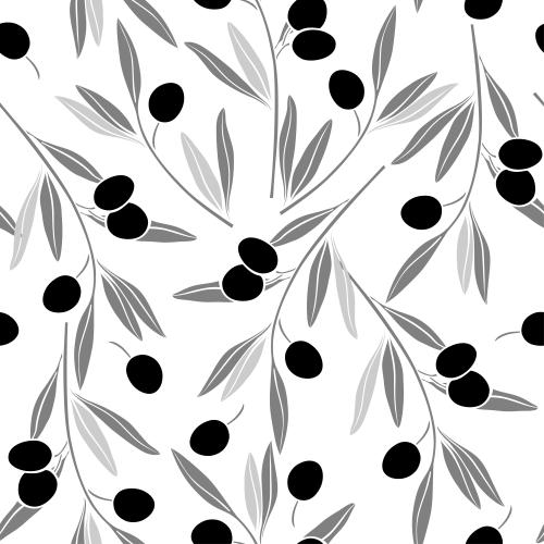 Olivaceous. Vector monochromatic olive branches with leaves and fruits silhouettes on white
