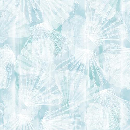 Scallop. Vector combs white outlines on blue watercolor