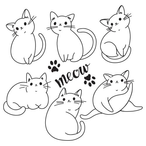 Illustration six cute kittens on white
