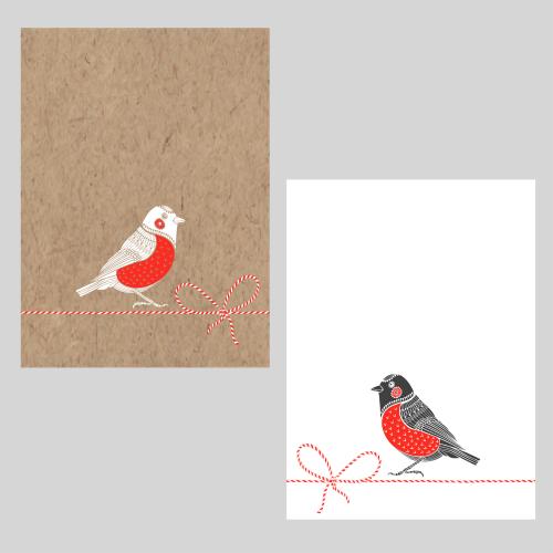 Bow. Vector two compositions with bullfinches and holiday ribbons on craft and white