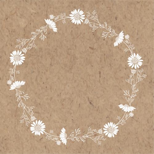 Vector image round frame-wreath from daisies white silhouettes on craft