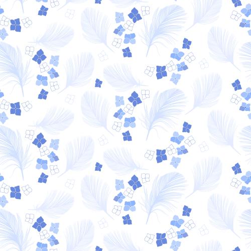 Feather. Vector feathers and small flowers in delicate blue shades on white