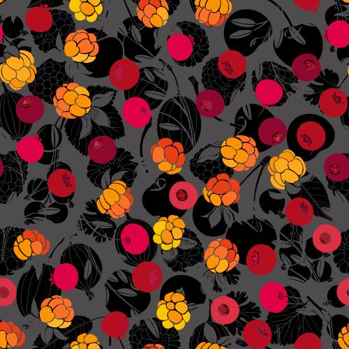 Cranberry. Vector berries: cloudberry, cranberry, raspberry, cherry, currant, gooseberry, colorful and monochrome silhouettes on gray