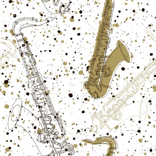 Blot. Vector saxophones, contours and silhouettes, decorative spots on white