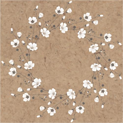 Flax. Vector flax flowers, round frame on craft paper