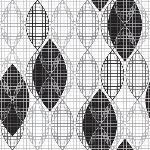 Vector image checkered abstract leaves and silhouettes on white