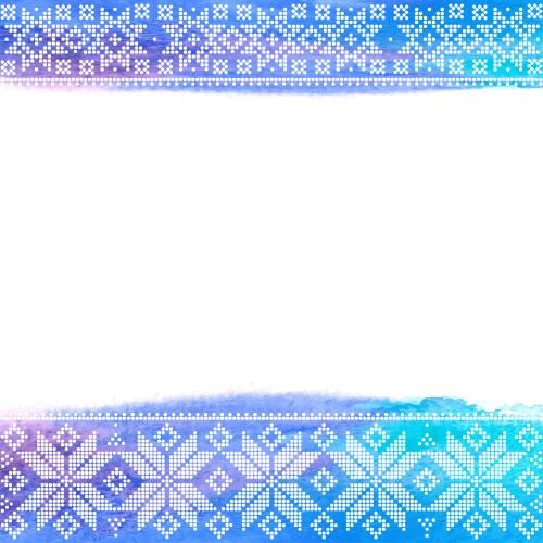 Snowflake. Vector decorative stripes with star-snowflake dots on watercolor space for text on white
