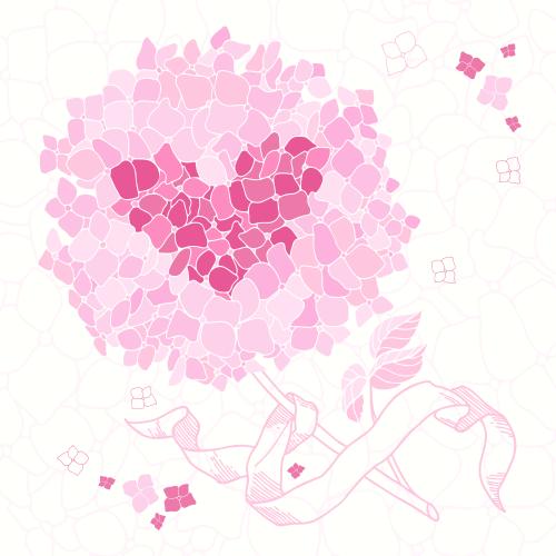 Hydrangea. Vector hydrangea flower with a ribbon and a stylized heart inside