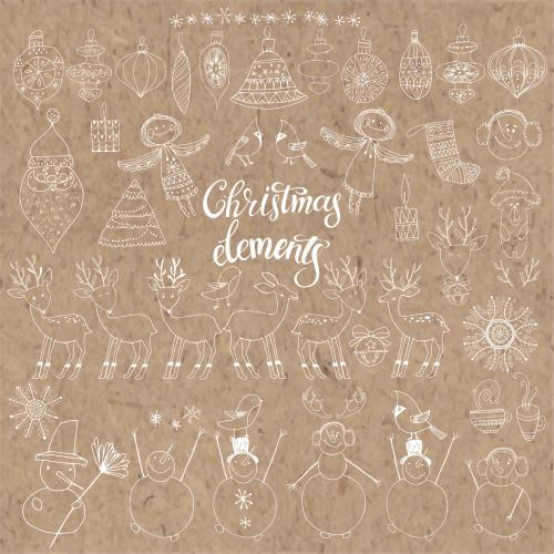 Cup. Vector new year's toys, cartoon reindeer, snowmen and other symbols of winter holidays on craft