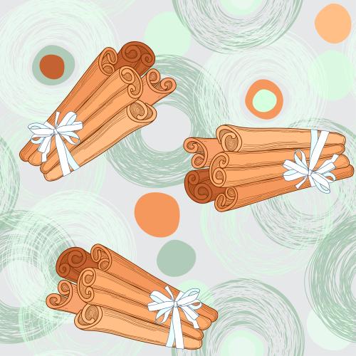 Bow. Vector cinnamon sticks with a bow and abstract circles