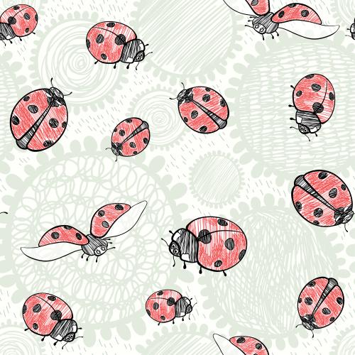 Ladybug. Vector cute cartoon-style ladybugs on abstract green flowers