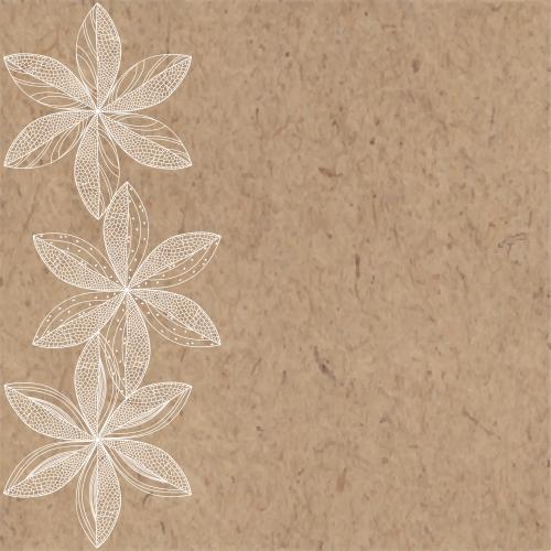 Vector image decorative flowers, white silhouettes, space for text, on kraft