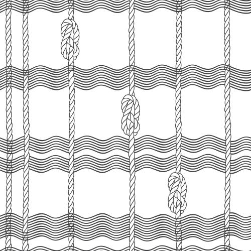 Illustration ropes with marine knots, waves on white