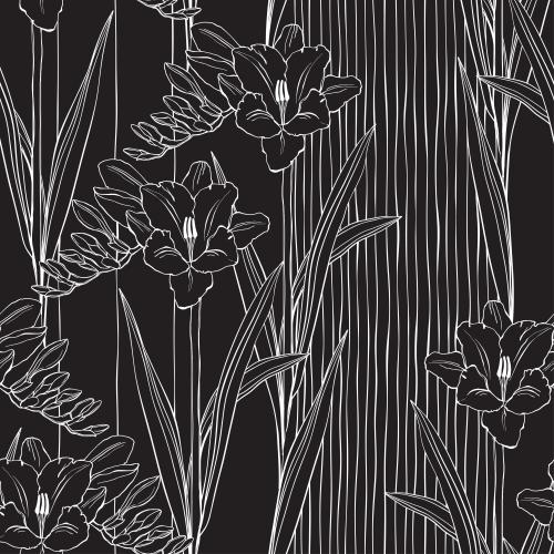 Freesia. Vector freesias vertical lines on black