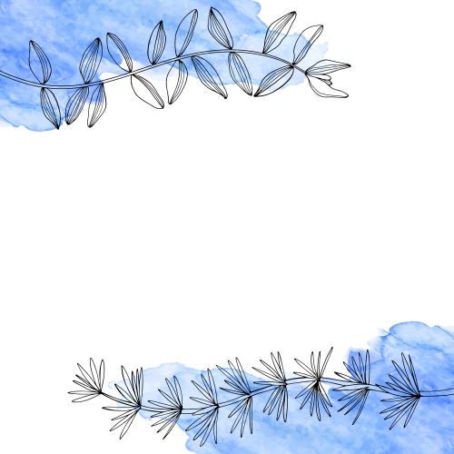 Vector image sea algae on blue watercolor fragments, space for text on white