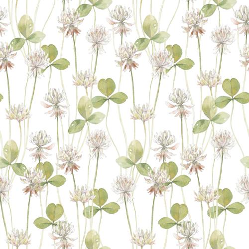 Raster image clover, watercolor flowers and leaves on white