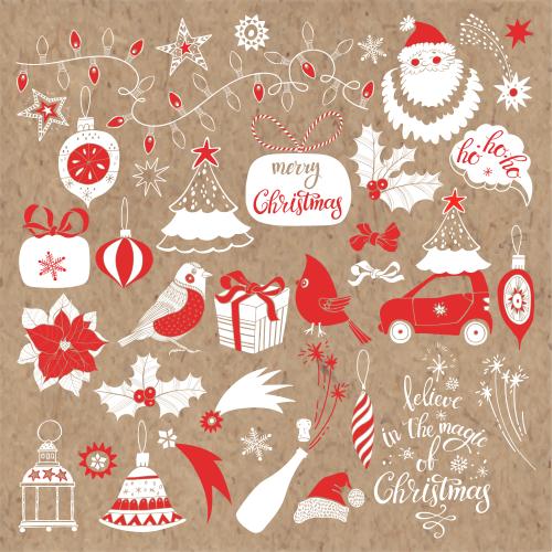 Symbol. Vector symbols of winter holidays cartoon images on craft