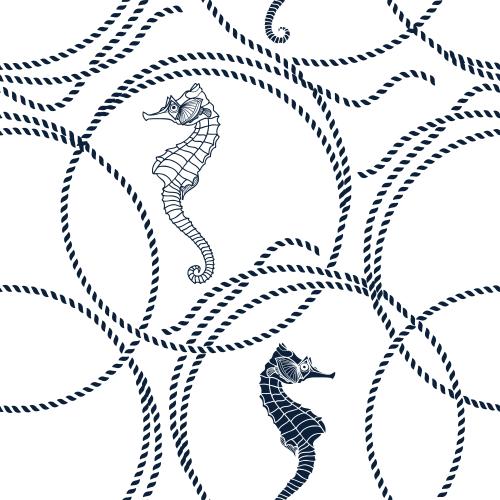 Rope. Vector sea rope circles, sea horses on white