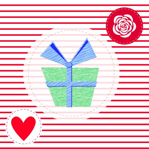 Valentine. Vector gift rose and heart on red stripes