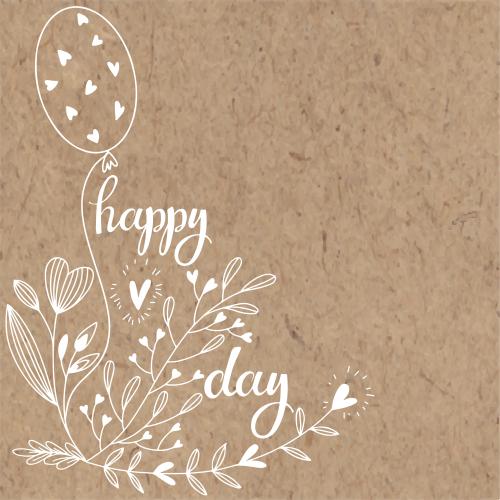 Vector image composition with a balloon, flowers, 'happy day' inscription, text area on craft