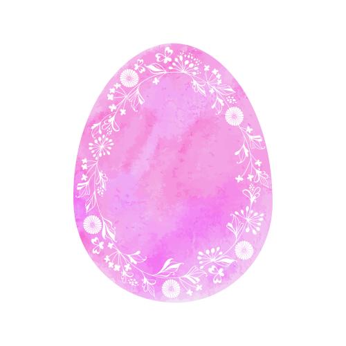 Illustration pink watercolor egg with wreath-frame of fantasy flowers and plants