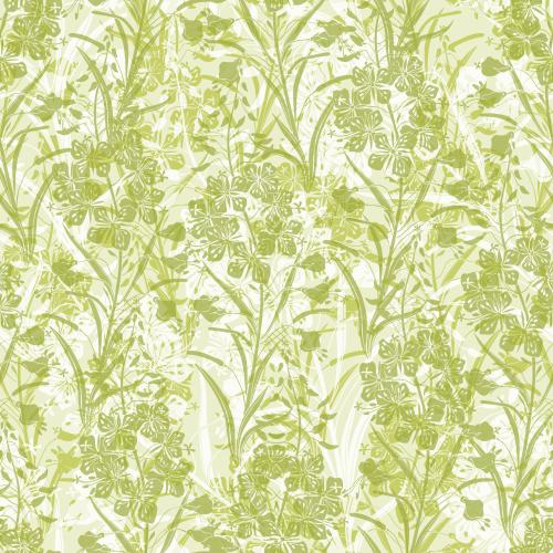 Fireweed. Vector mugwort, ivan-tea, white and green silhouettes on light-green