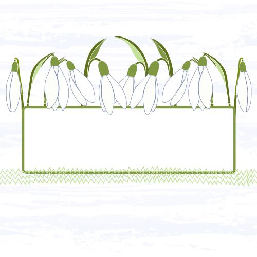 Grass. Vector rectangular frame with snowdrops on light