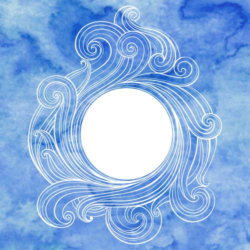 Vector image decorative waves round white text area on blue watercolor