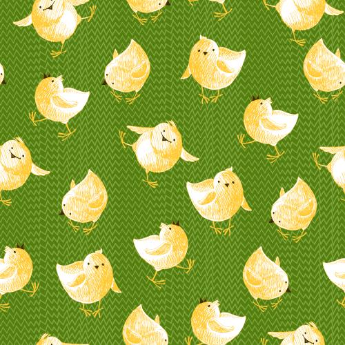 Grass. Vector cartoonish chicks on green grass