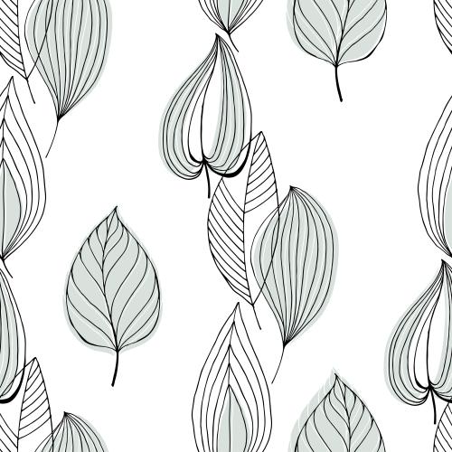 Illustration decorative leaves black outlines and colored silhouettes on white scandi style