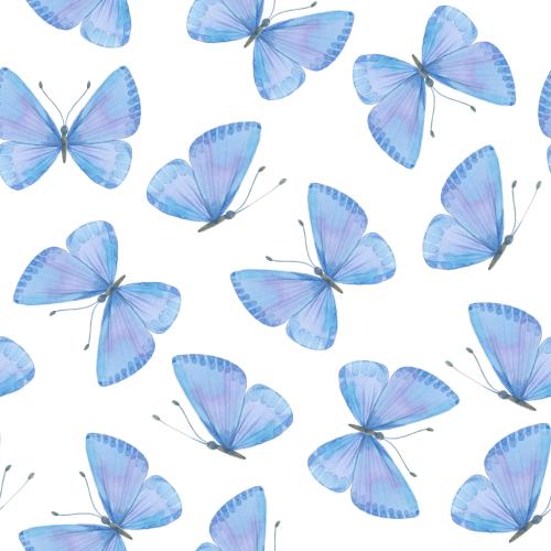 Raster image blue watercolor butterflies on white