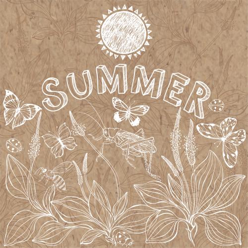 Grasshopper. Vector plantain butterflies grasshopper ladybugs bee sun summer inscription on craft