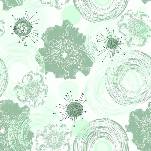 Vector image abstract flowers and circles green pastel tones