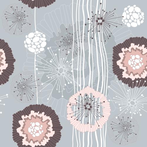 Vector for tableware Printing flowers on gray with vertical wavy lines