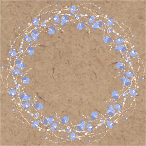 Flax. Vector round wreath frame from flowering flax on craft