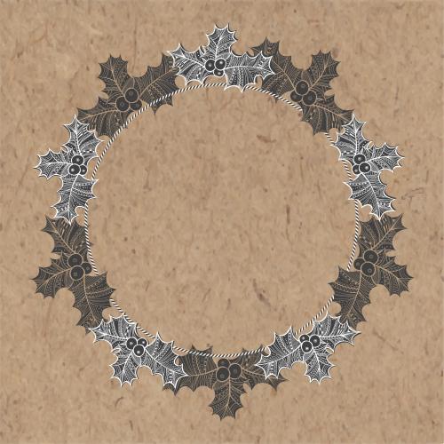 Holly. Vector round christmas frame with stylized holly on craft