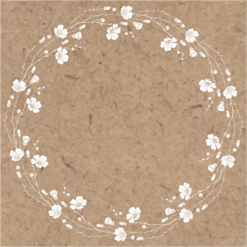 Flax. Vector round frame-wreath from blooming flax white silhouettes on craft