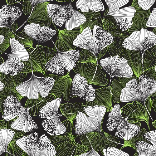 Leaves. Vector Pattern ginkgo biloba, leaves on black
