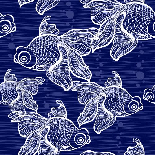 Vector image white fish on blue waves