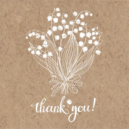 Bow. Vector bouquet of lily of the valley and message thank you on craft